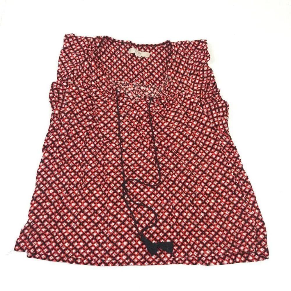 LOFT Blouse Floral Flutter Short Sleeve Lightweight Fringe Tie V-Neck Top Small